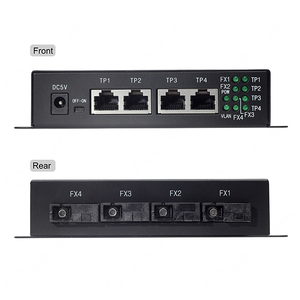 4x 10/100/1000Base-TX To 4x 1000Base-FX TX1310/RX1550nm 80km Single SC Fiber Swtich | FC-GA404-35S80